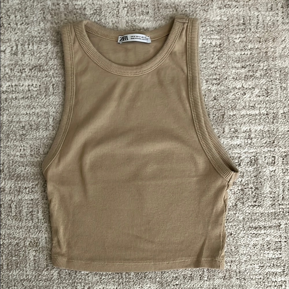 Zara Tan Ribbed Crop Top
